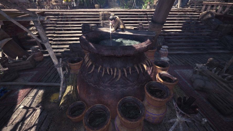 monster-hunter-world-capcom-action-rpg-jrpg-playstation-4-xbox-one-pc-steam-training-area-botanical-research-center-house-melding-pot