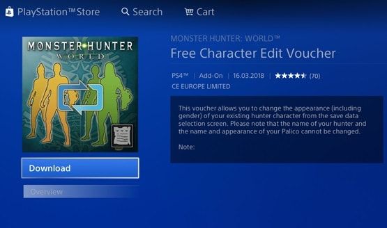 Monster Hunter World&rsquo;s free character edit voucher now available