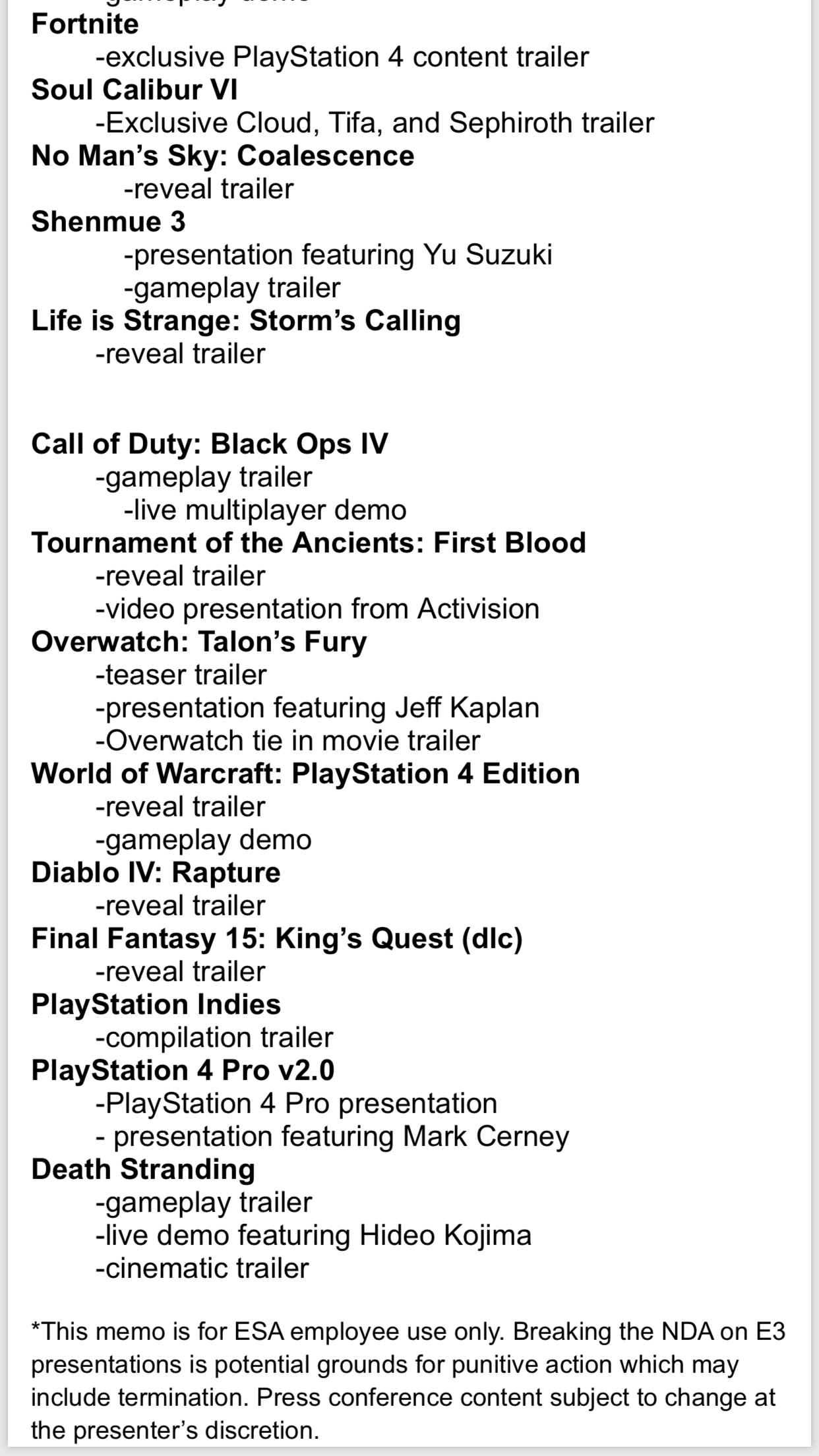 E3 2018 Press Conference Memo Leak 01
