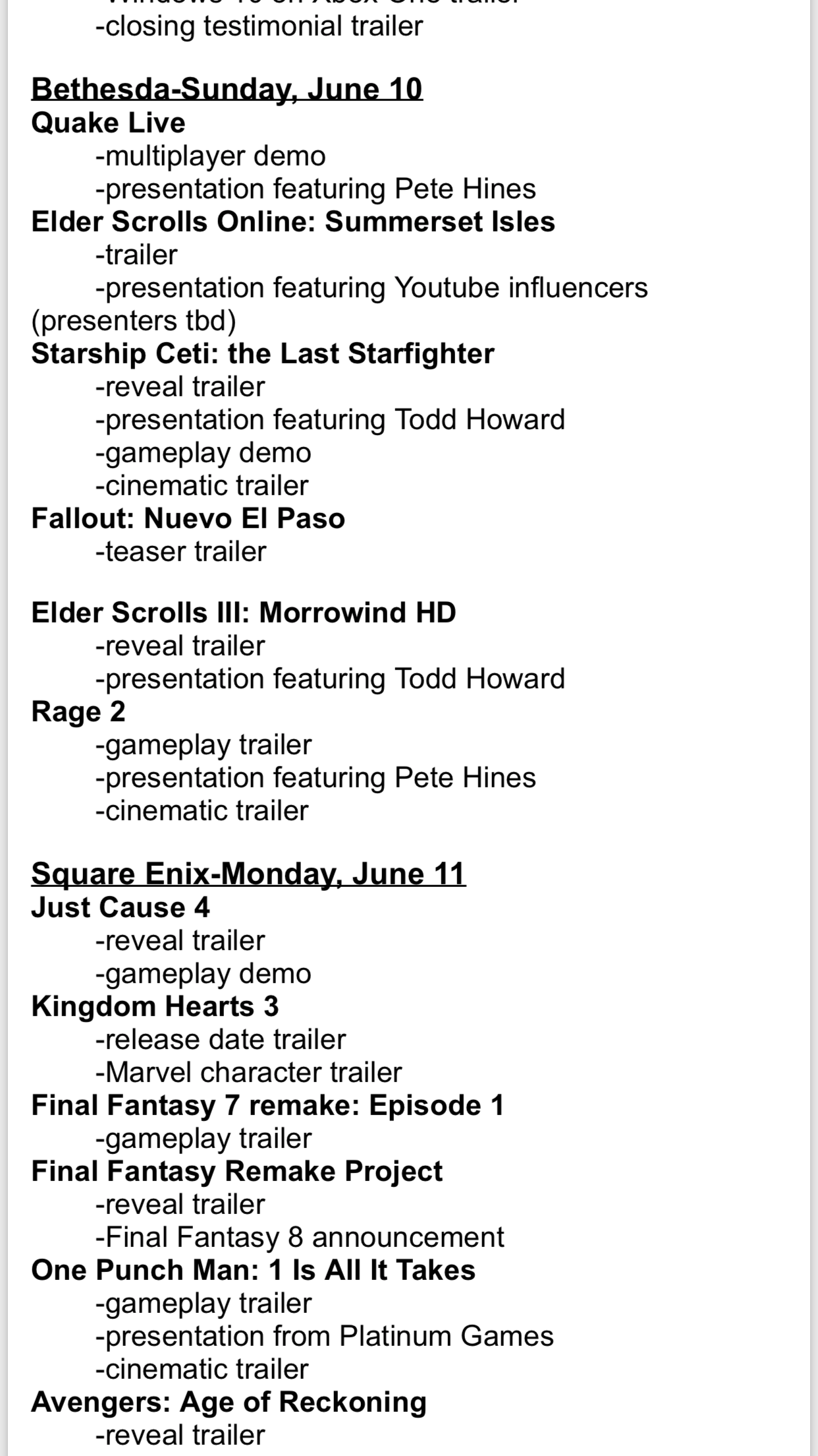 E3 2018 Press Conference Memo Leak 04