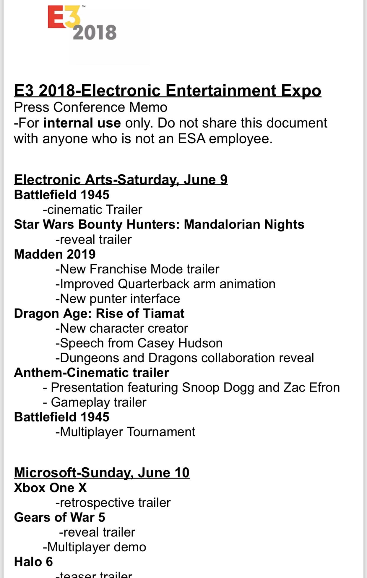 E3 2018 Press Conference Memo Leak 06
