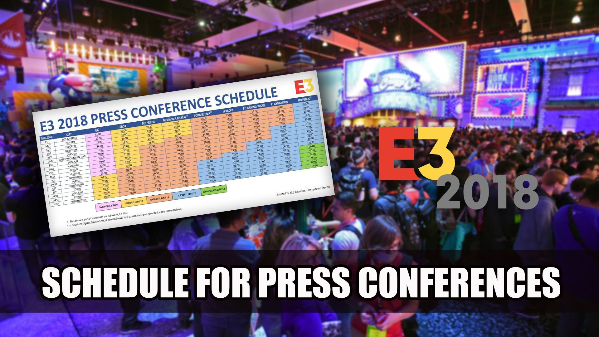E3 Press Conference Schedule 2018