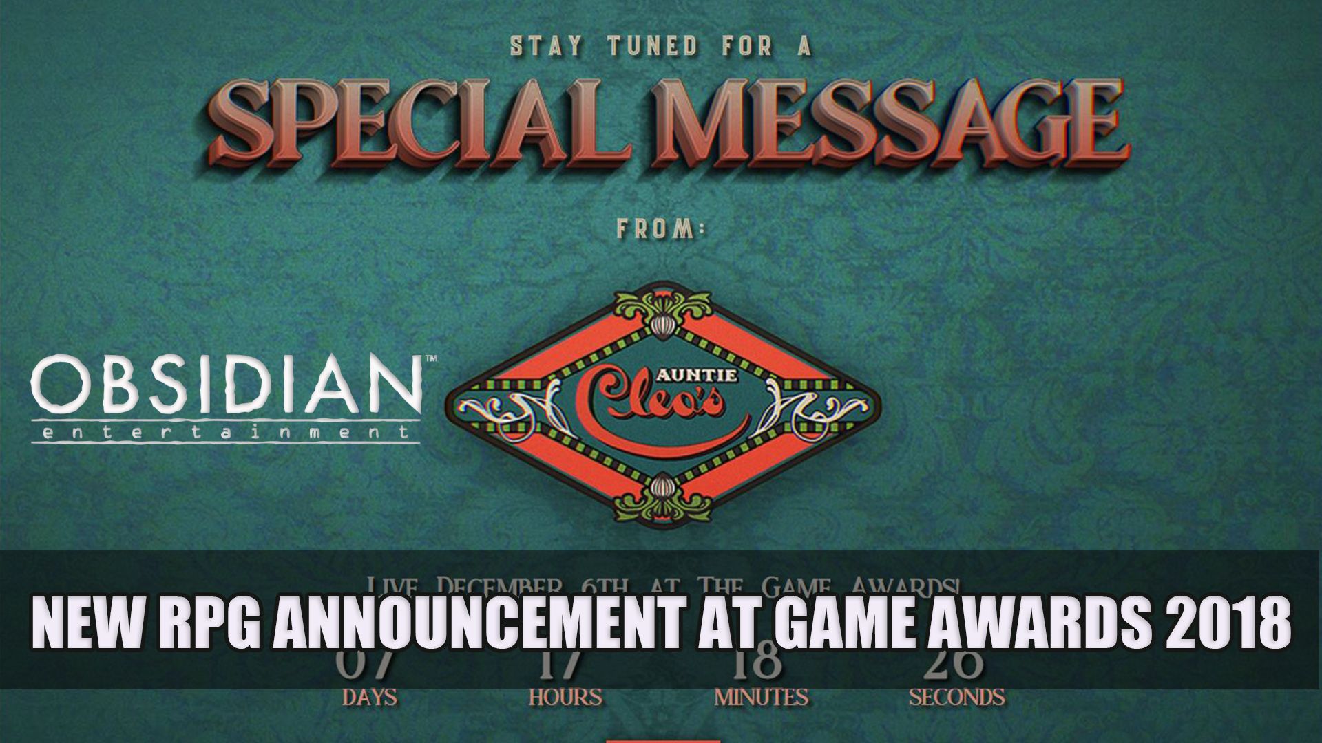 Obsidian new rpg announcement at Game Awards 2018
