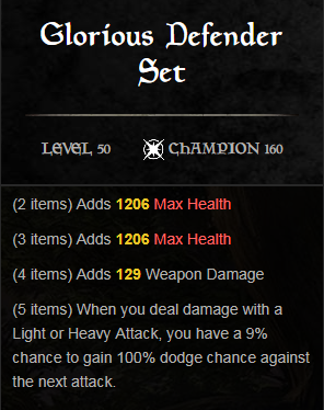 Glorious Defender: ESO Set Guide   Experimental Evasion