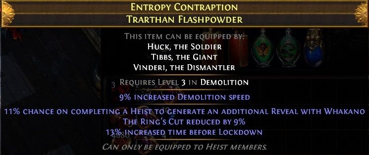 Demolition gear can only be equipped by Huck, Tibbs, or Vinderi