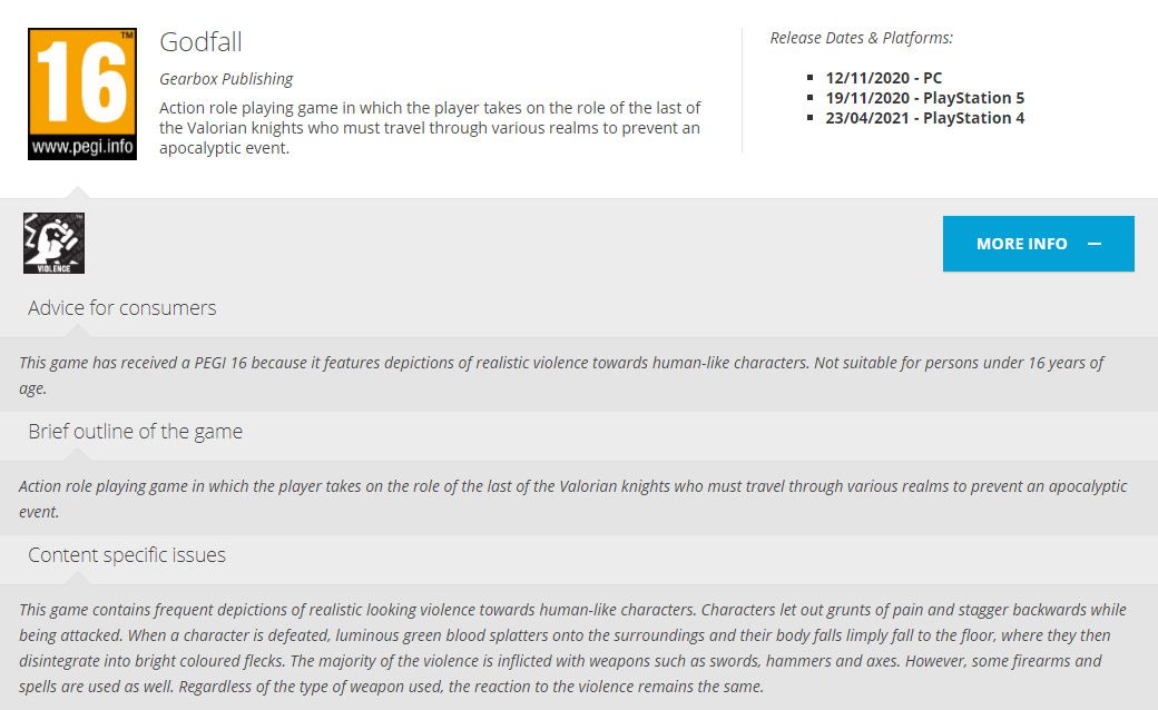 Godfall Gets Rating for PS4 in Europe