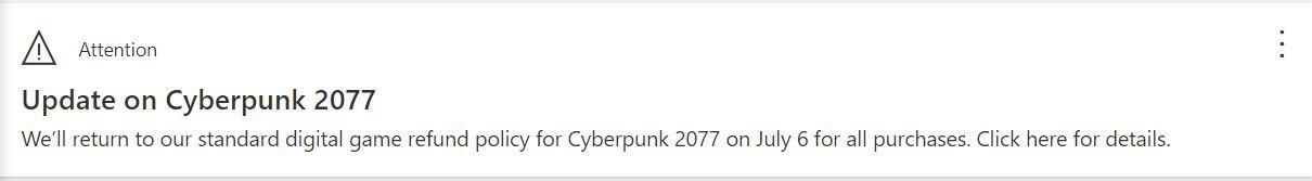 Microsoft&rsquo;s Special Cyberpunk 2077 Refund Policy Finishes Early July