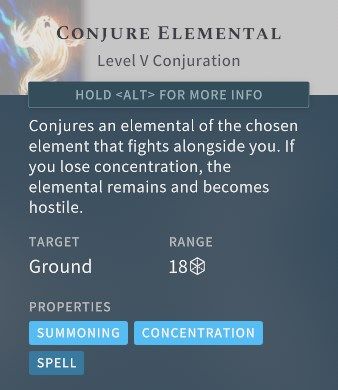 Solasta Conjure Elemental Spell