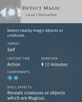 Solasta Detect Magic Spell