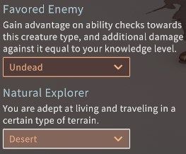Solasta Ranger Favored Enemy and Terrain Bug Fix