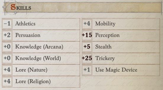 Camellia Trickery and Perception Skills Pathfinder WotR