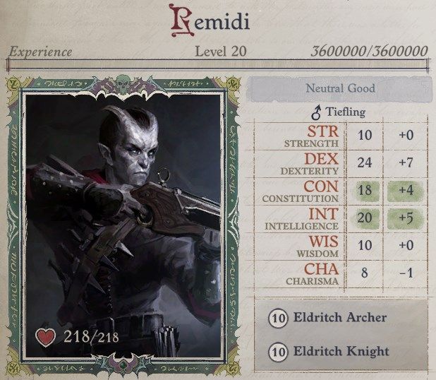 Attributes at Level 20 Eldritch Archer Magus Pathfinder Wrath of the Righteous Build