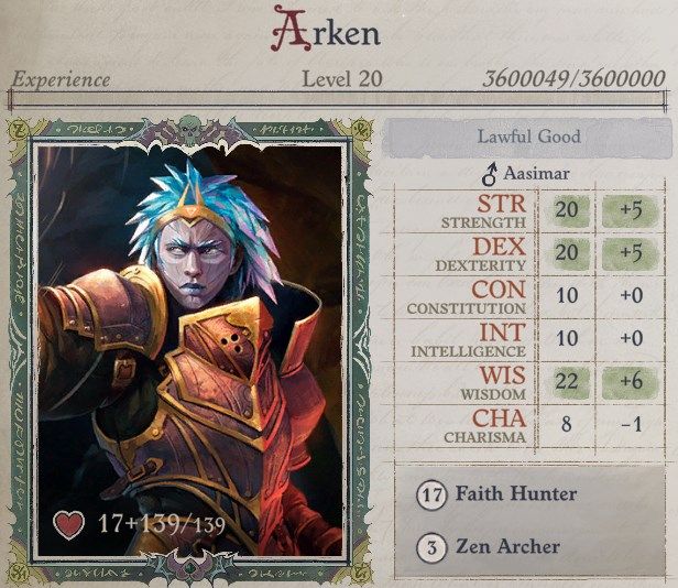 Attributes at Level 20 Faith Hunter Inquisitor Pathfinder Wrath of the Righteous Build