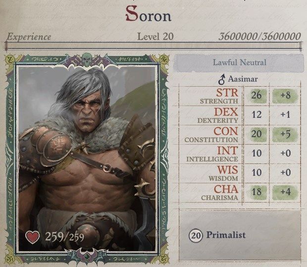 Attributes at Level 20 Primalist Bloodrager Pathfinder Wrath of the Righteous Build