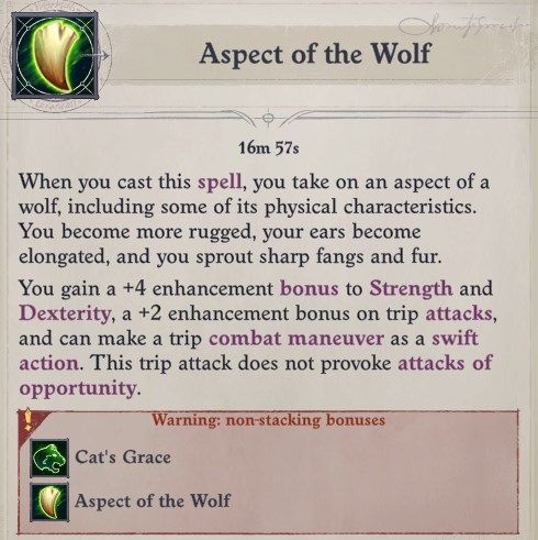 Cat&rsquo;s Grace and Aspect of the Wolf Non-Stacking Bonuses Arueshalae Pathfinder Wrath of the Righteous Build