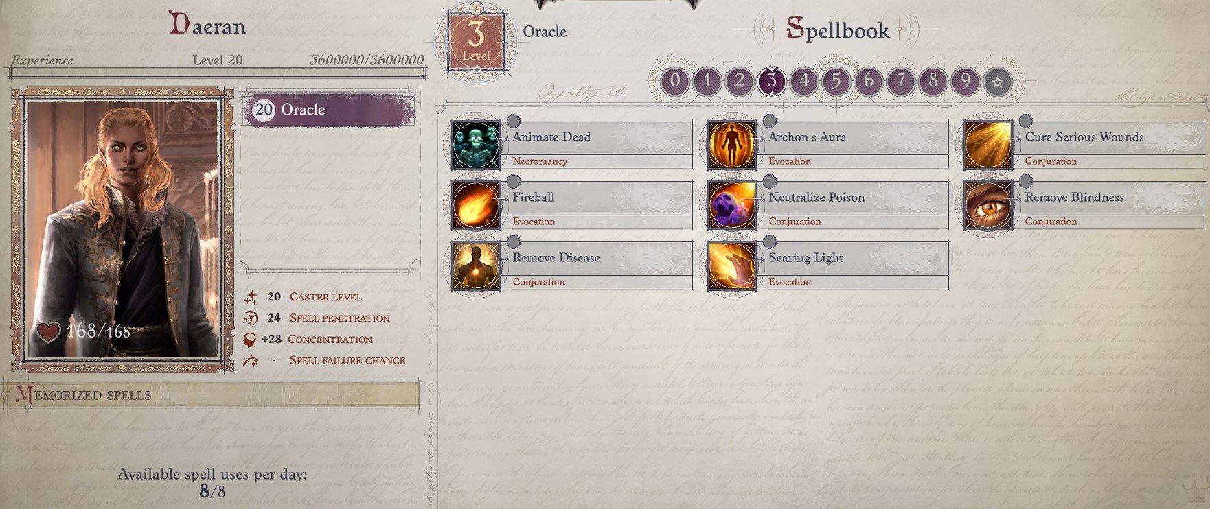 Daeran&rsquo;s Spellbook as a Spontaneous Caster Daeran Pathfinder Wrath of the Righteous Build