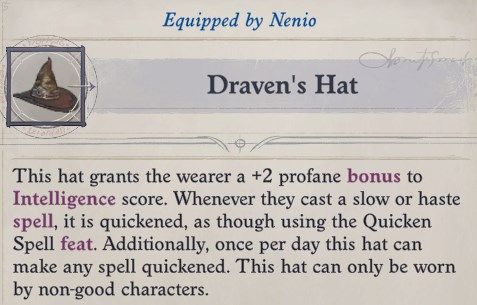 Draven&rsquo;s Hat Nenio Build Pathfinder Wrath of the Righteous Guide
