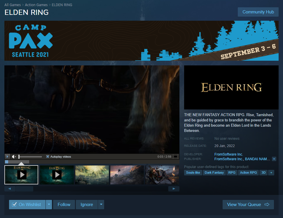Elden Ring Appears on Pax West Expo Hall Steam Page