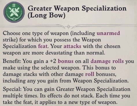 Greater Weapon Specialization Feat Eldritch Archer Magus Pathfinder Wrath of the Righteous Build