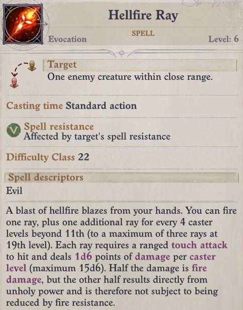 Hellfire Ray Spell Eldritch Archer Magus Pathfinder Wrath of the Righteous Build