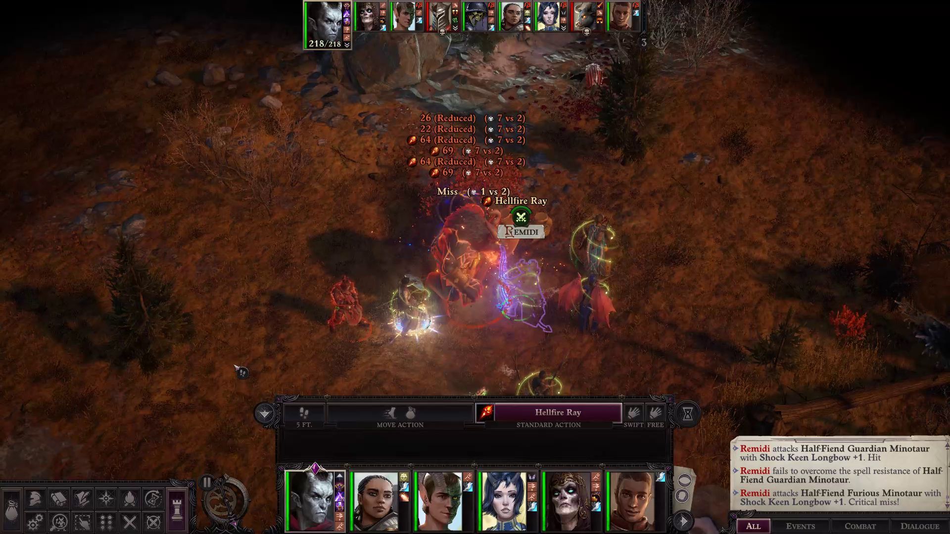 Hellfire Ray in Combat Eldritch Archer Magus Pathfinder Wrath of the Righteous Build