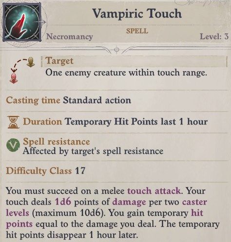 Vampiric Touch Spell Primalist Bloodrager Pathfinder Wrath of the Righteous Build