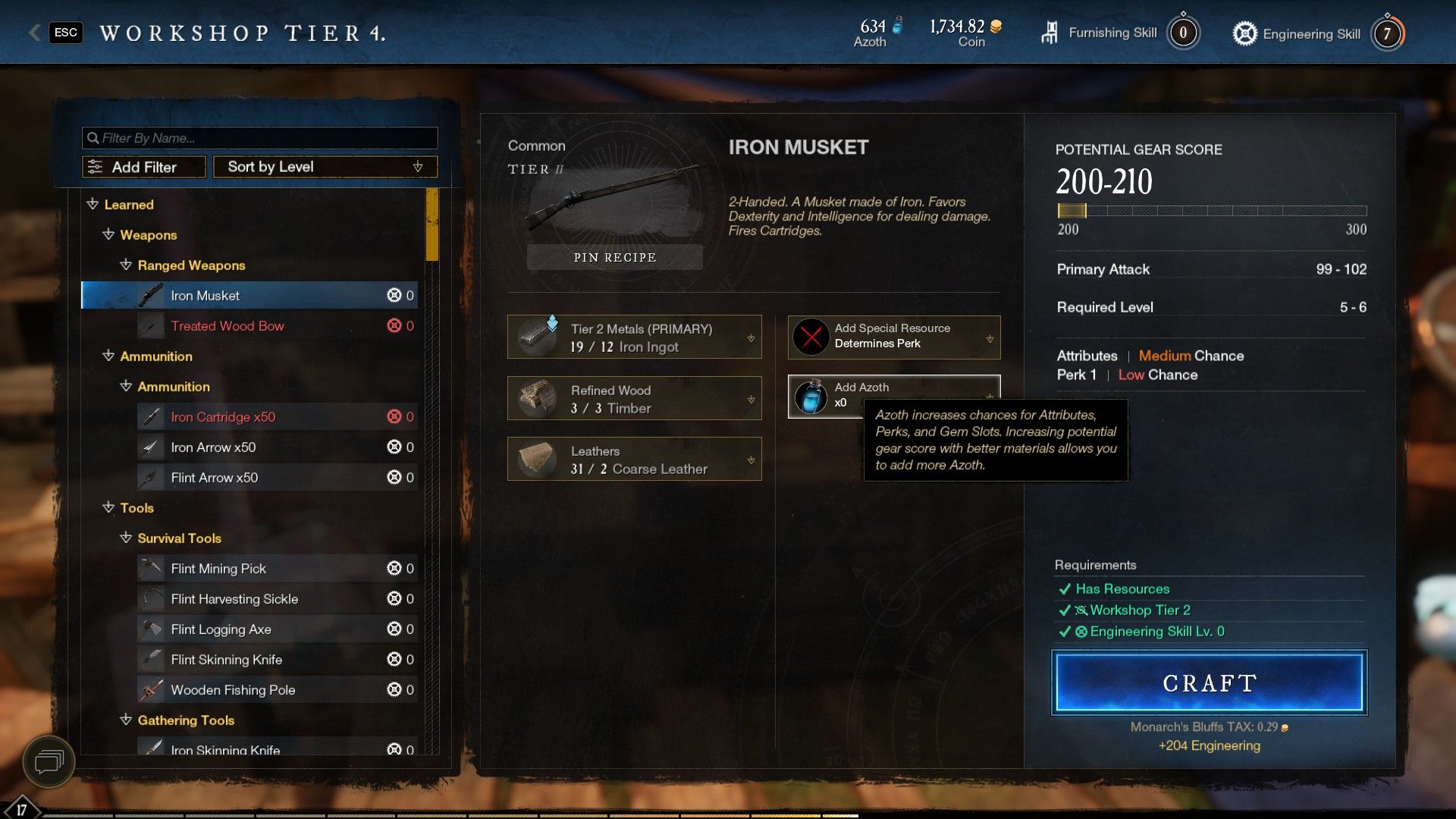 Adding Azoth in Crafting New World Gold Guide How to Farm Gold As A Beginner