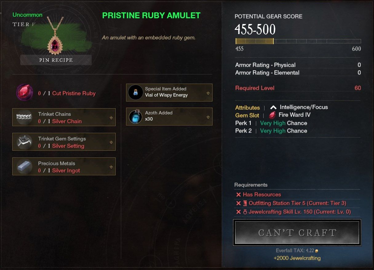 Amulet from Jewelcrafting New World Best Crafting Professions For Any Level