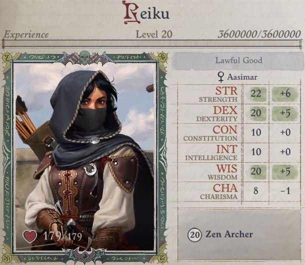 Attributes at Level 20 Zen Archer Monk Pathfinder Wrath of the Righteous Build