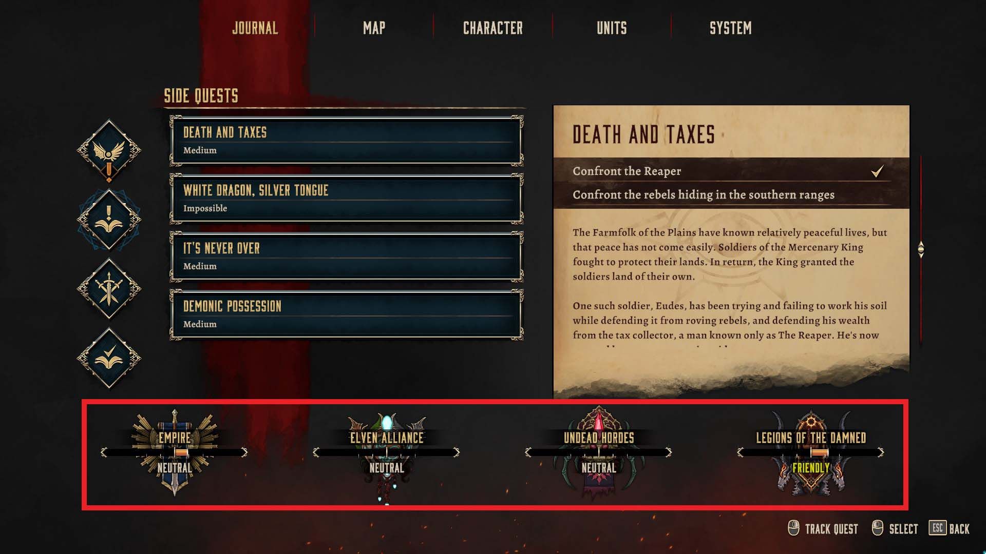 Empire, Elven Alliance, Undead Hordes, Legion of the Damned Factions in Disciples Liberation