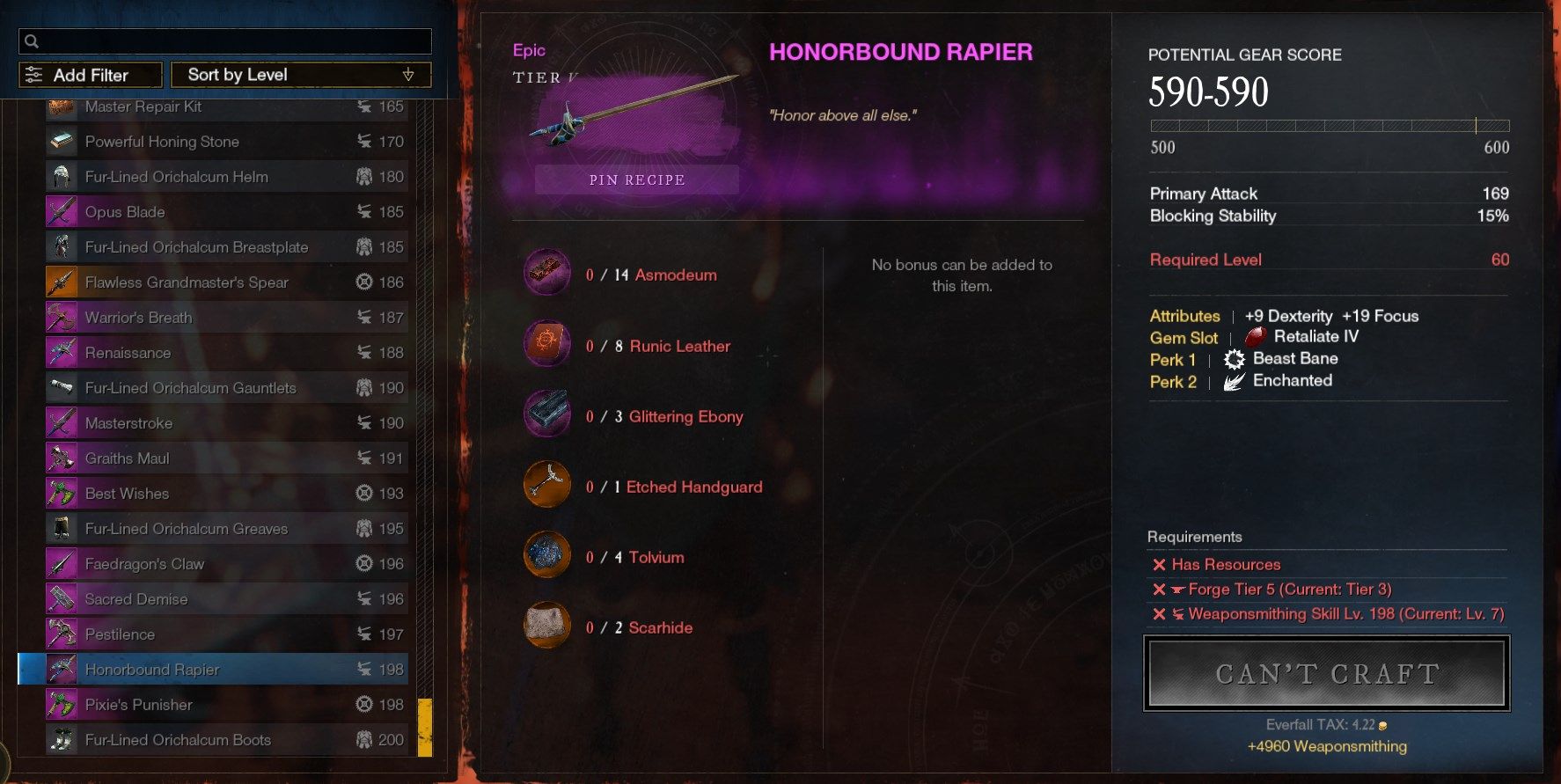 Epic Rapier from Weaponsmithing New World Best Crafting Professions For Any Level