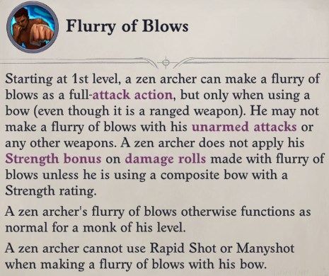 Flurry of Blows Class Feature Zen Archer Monk Pathfinder Wrath of the Righteous Build