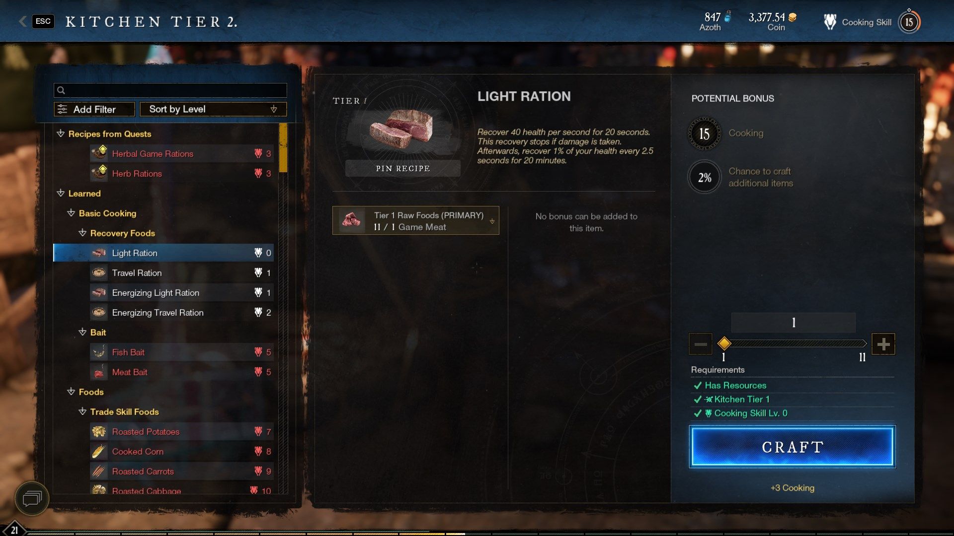 Light Ration from Cooking New World Best Crafting Professions For Any Level