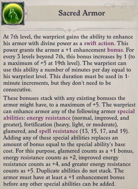 Sacred Armor Ability Cult Leader Warpriest Pathfinder Wrath Of The Righteous Build
