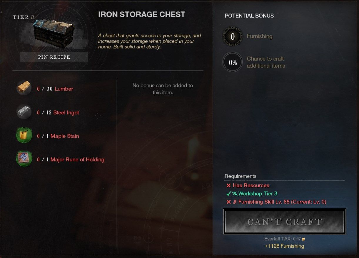 Storage Chest from Furnishing New World Best Crafting Professions For Any Level