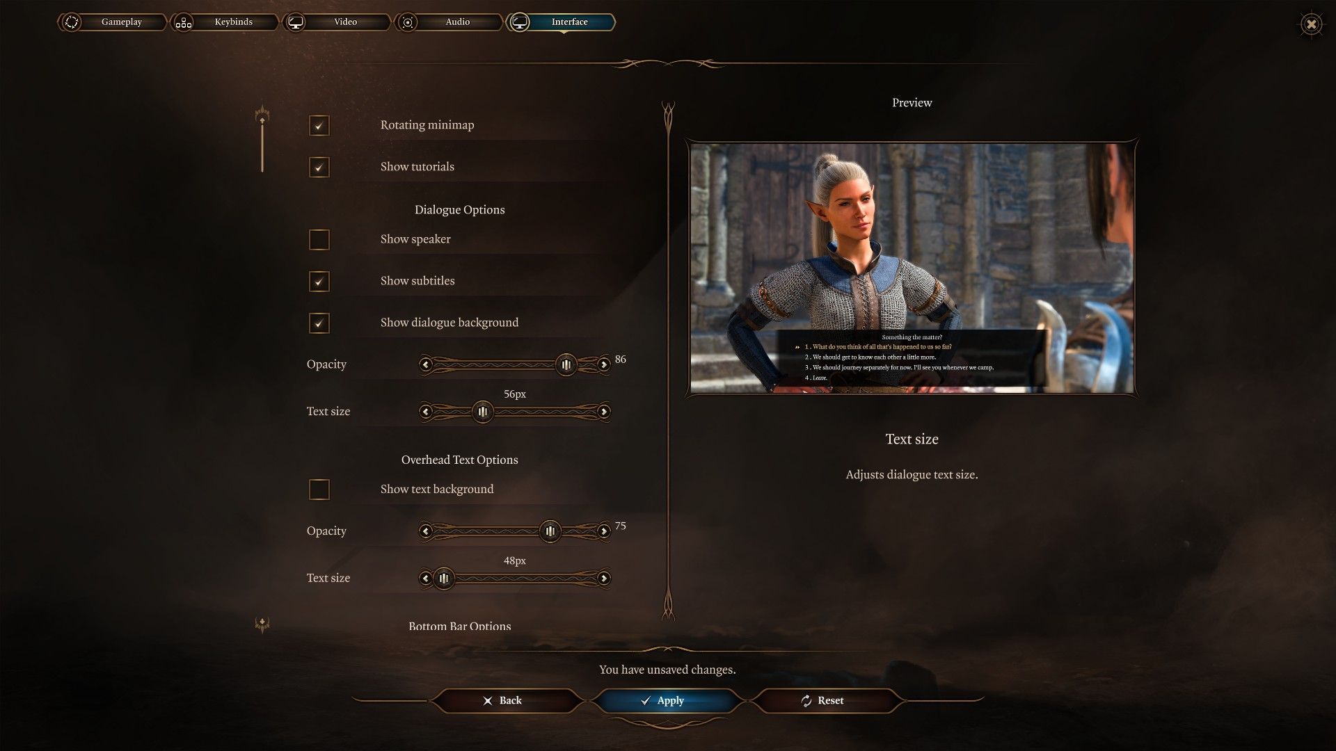 UI Dialogue Font Size Baldur&rsquo;s Gate 3 Patch 6