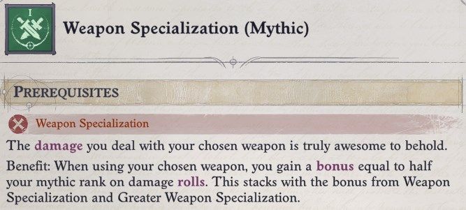 Weapon Specialization (Mythic) Mythic Feat Cult Leader Warpriest Pathfinder Wrath Of The Righteous Build