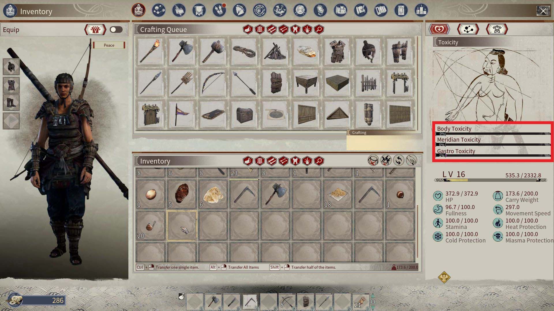 Character Attributes and Toxicity Levels in Myth of Empires Early Access Gameplay Overview