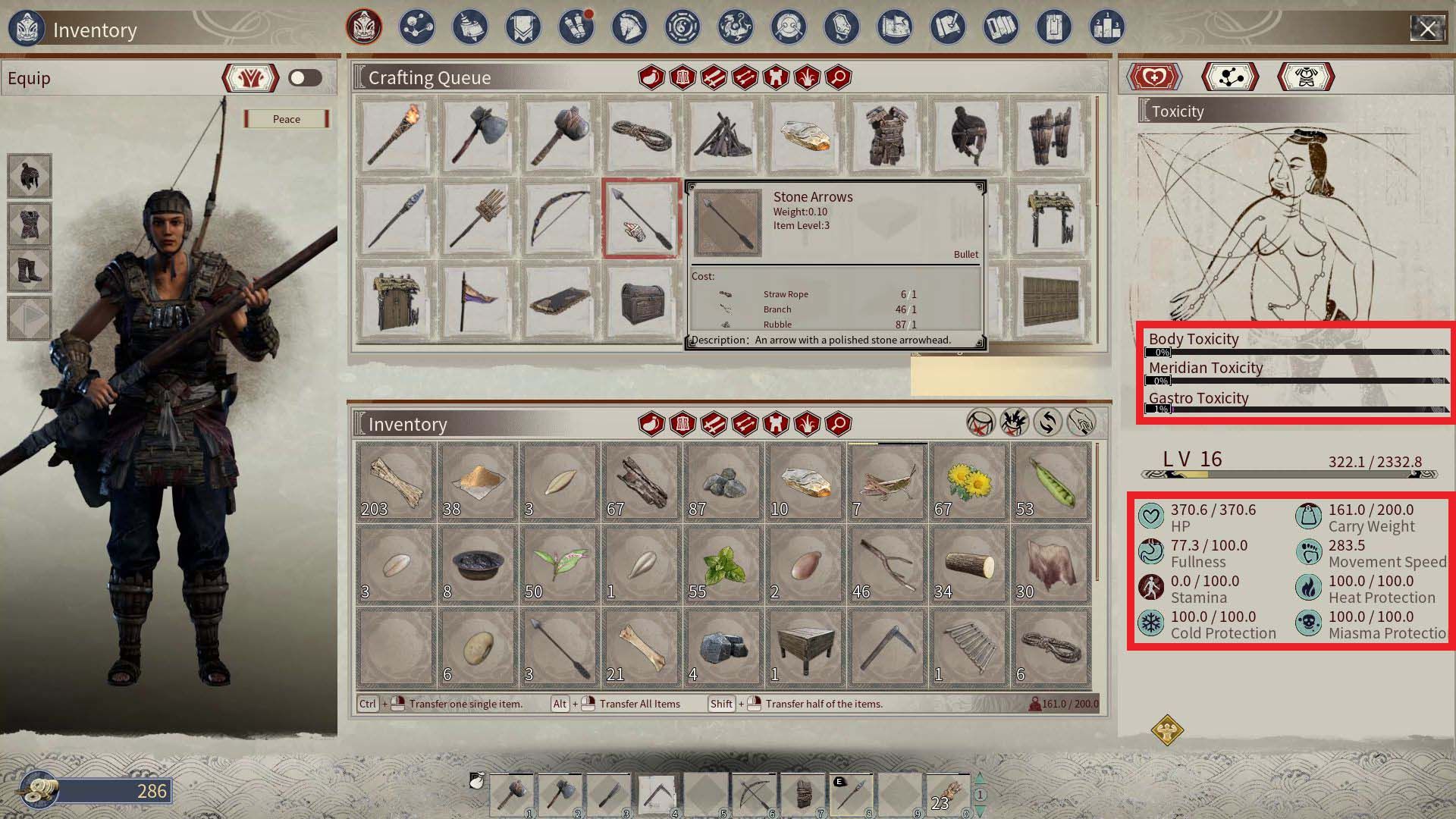 Fullness, Stamina, Toxicity Levels, Weather Protection in Myth of Empires Early Access