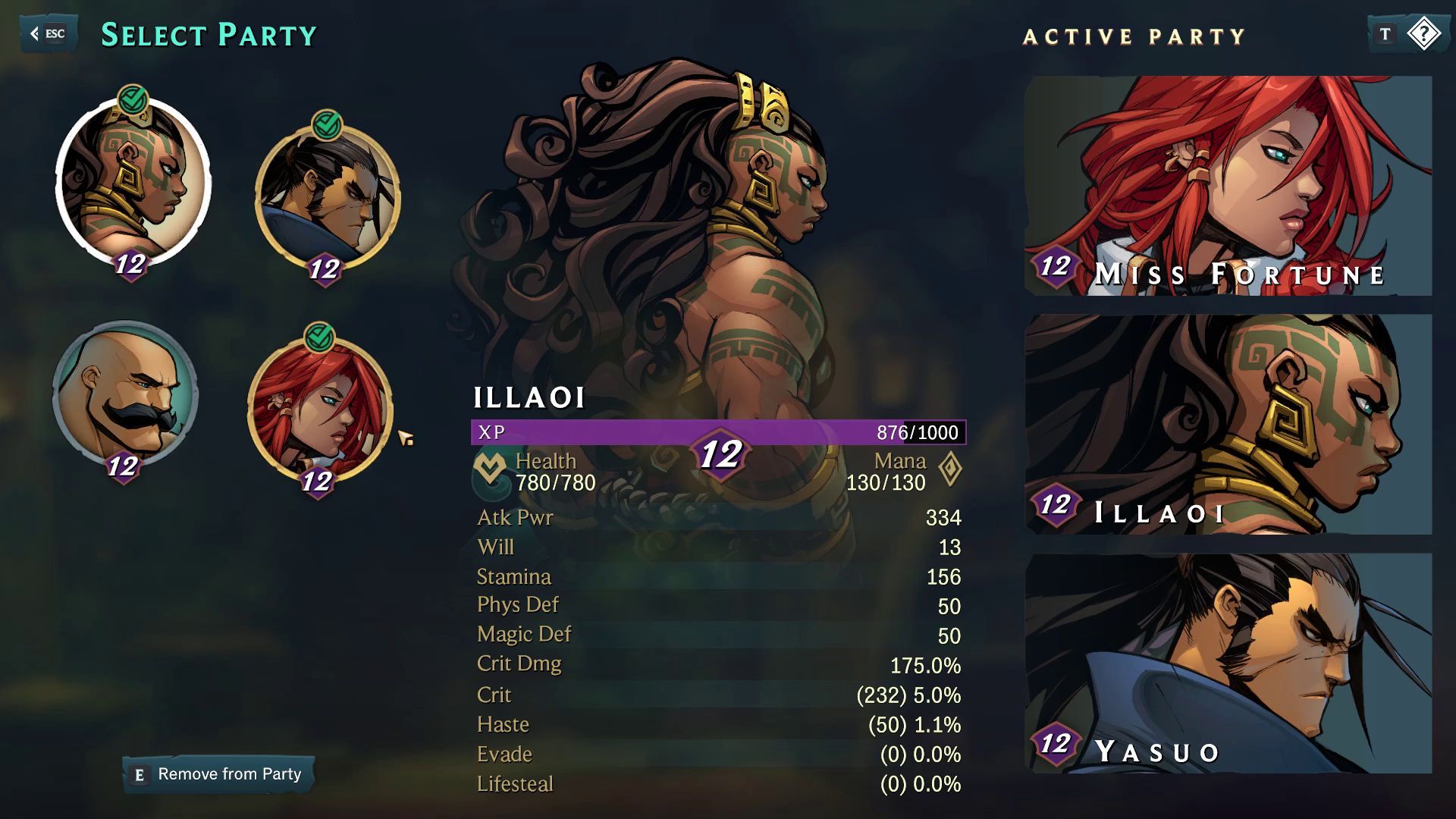 Selecting Party Composition in Rest Points for the Ruined King A League of Legends Story
