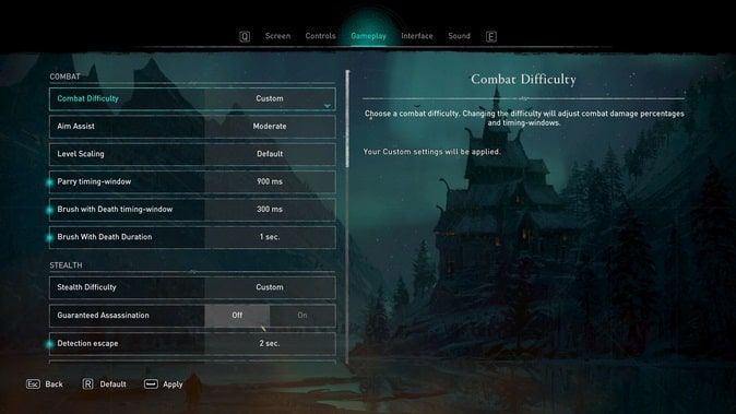 Assassins Creed Valhalla Options Menu