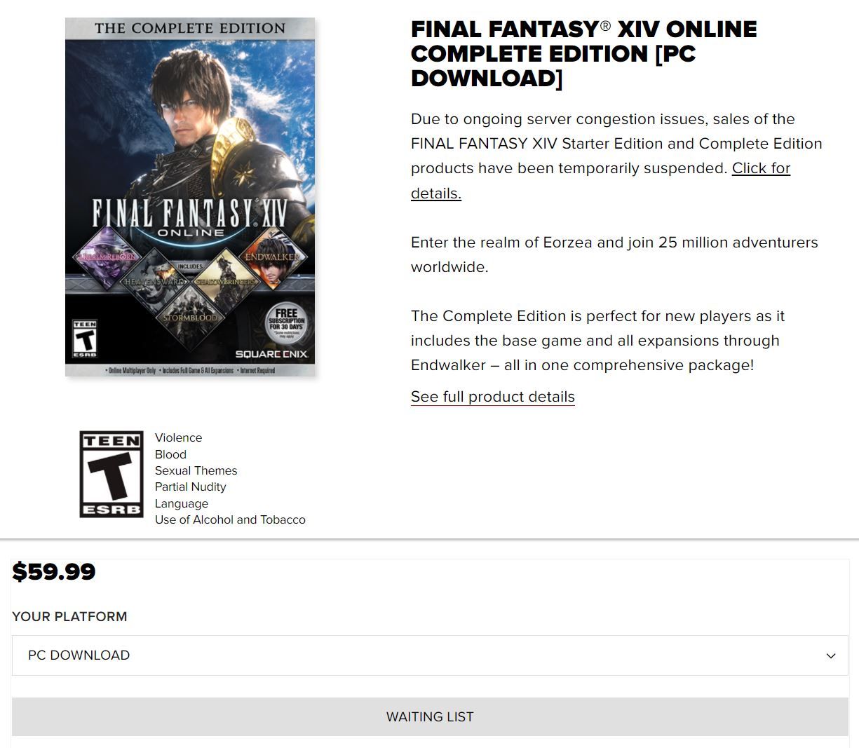Final Fantasy XIV Temporarily Stops Sales and Free Trial to Handle Long Queues