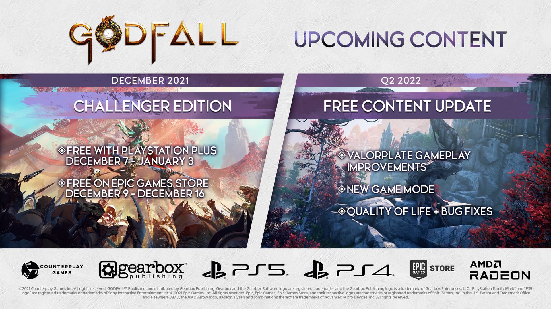 Godfall Content Roadmap for Q2 2022; Challenger Edition Free on PS Plus &amp; Epic Games Store for Limited Time Only