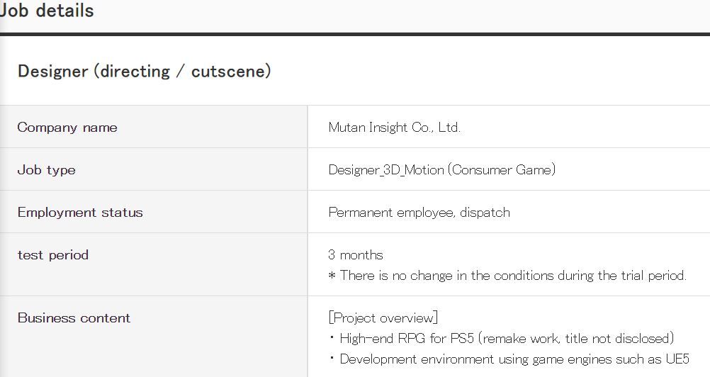 PS5 RPG Remake in Development According to Job Listings