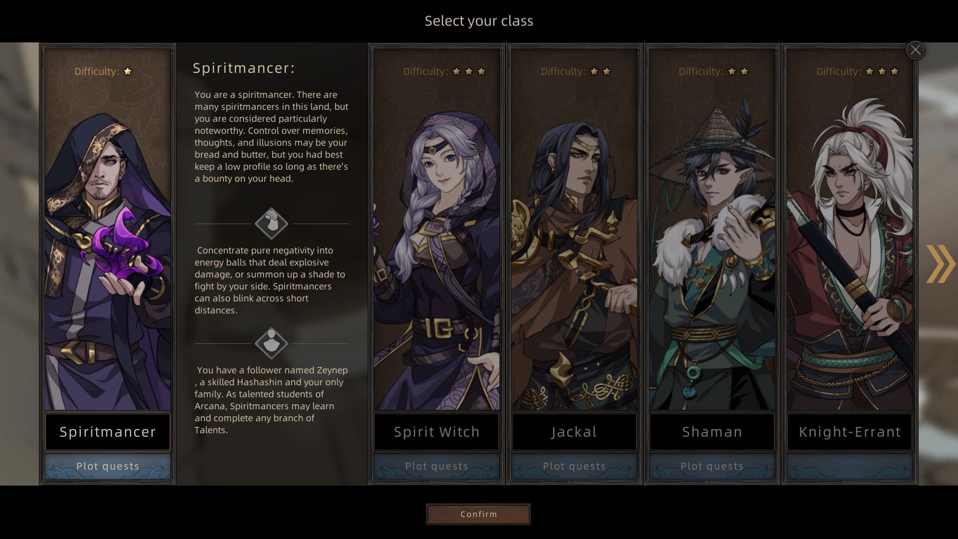 Sands of Salzaar Spiritmancer, Spirit Witch, Jackal, Shaman, Knigh-Errant Classes