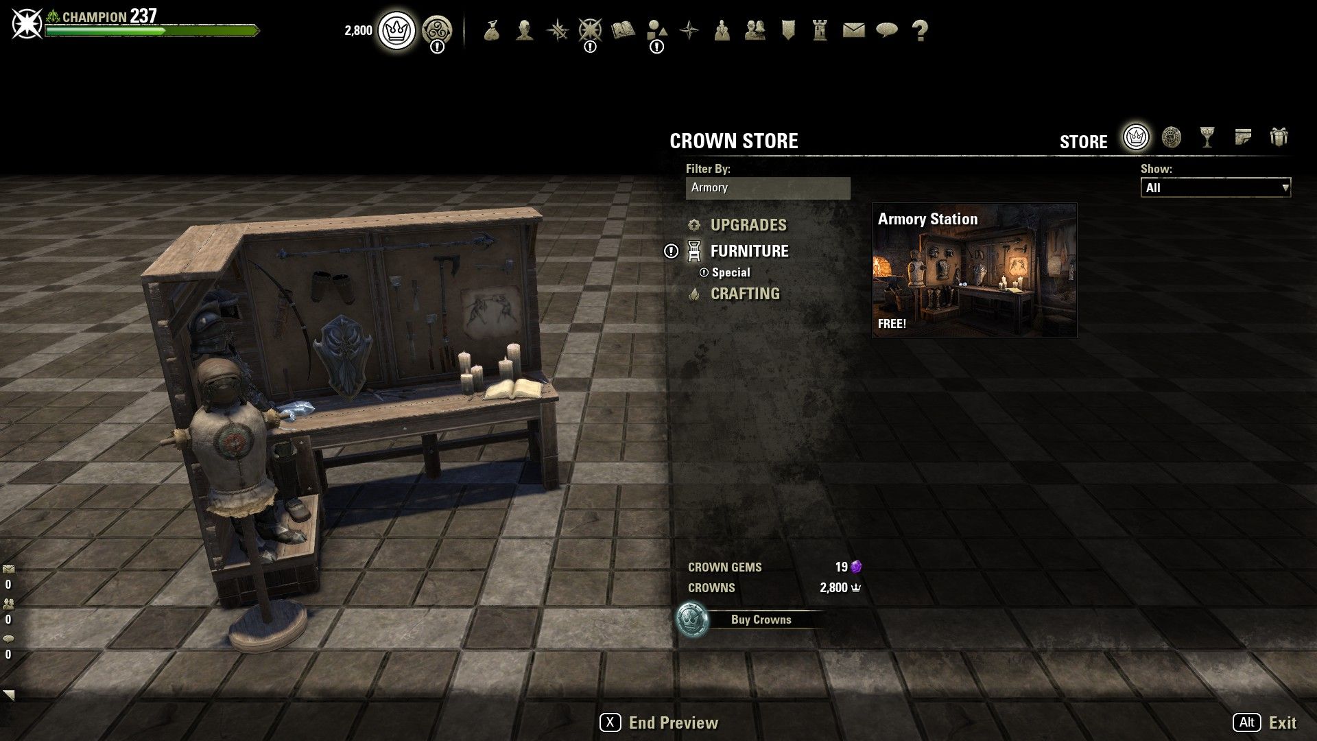 ESO Armory Station Furnishing Item via the Crown Store