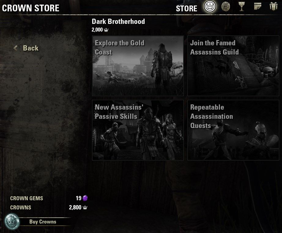 ESO Dark Brotherhood Guild via the Crown Store