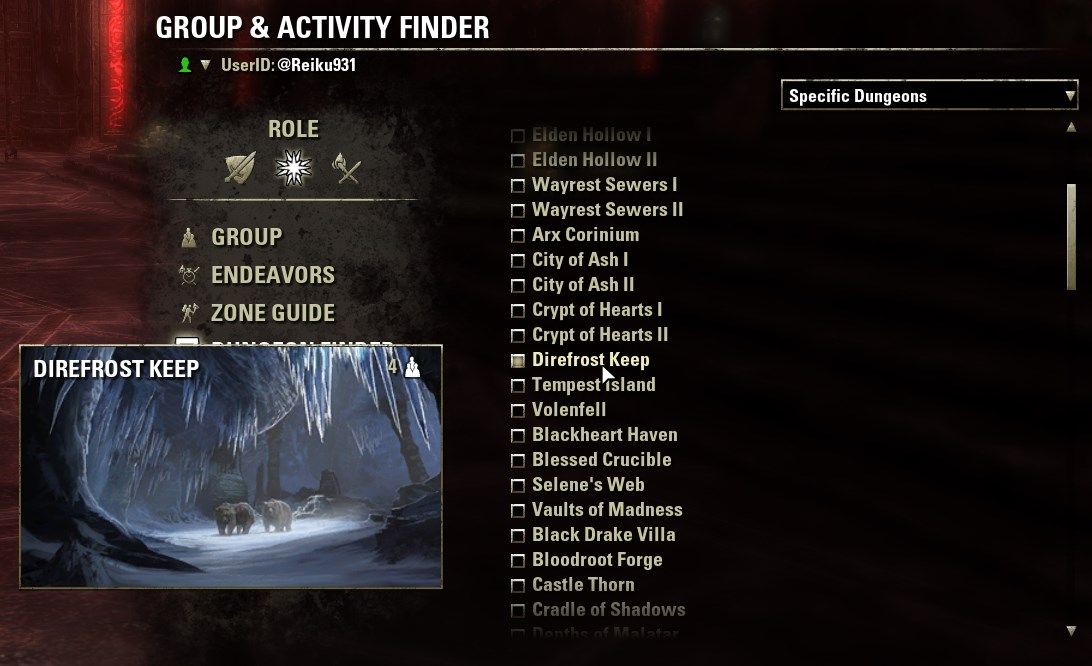 ESO Direfrost Keep Dungeon Finder