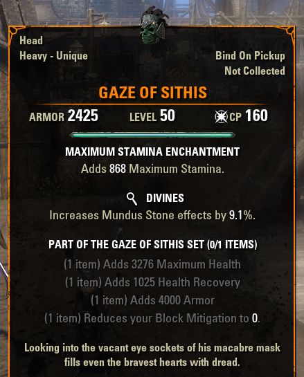 ESO Gaze of Sithis Mythic Item