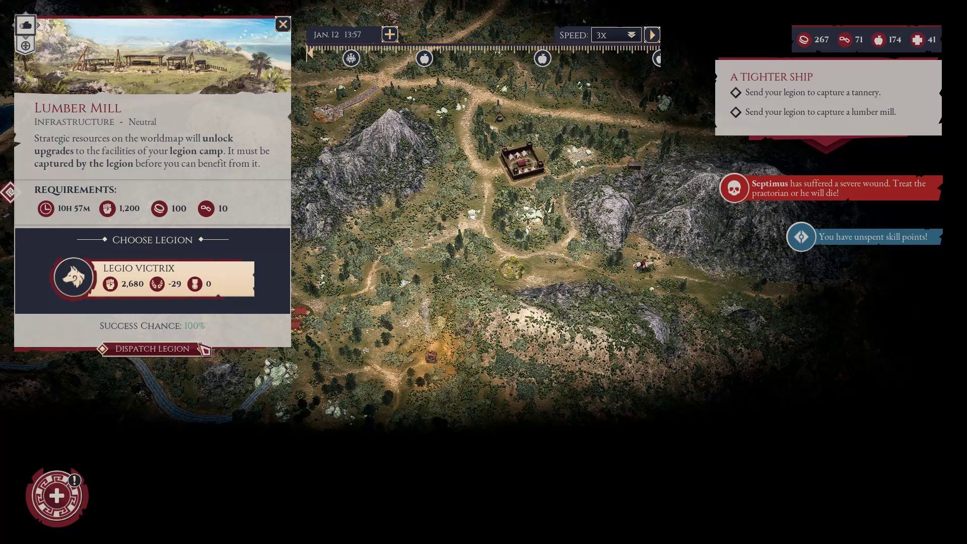 Expeditions Rome Dispatching Legion to Acquire Lumber in the World Map